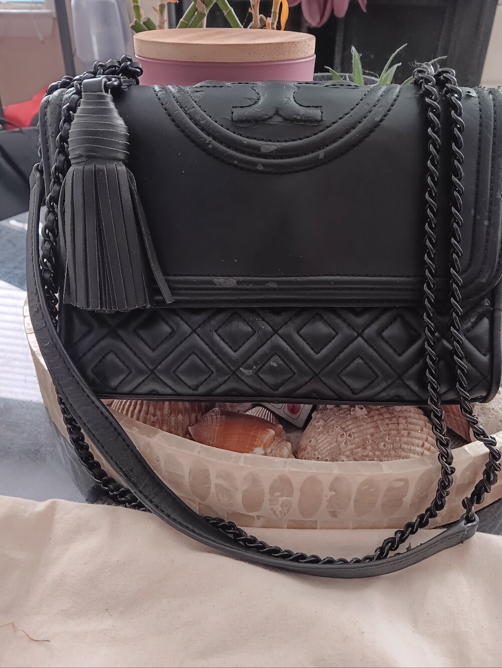 Tory Burch Quilted Tassel Crossbody Bag-Flawed